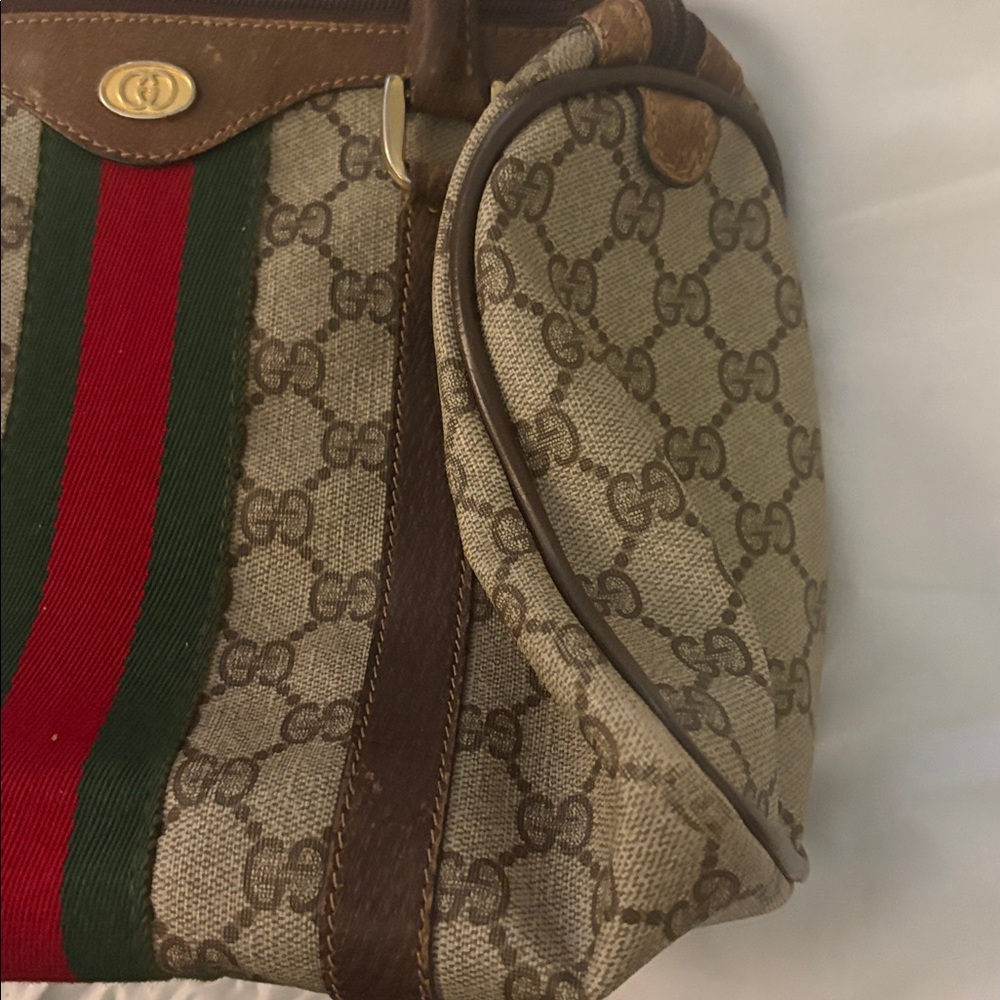 Authentic Gucci Beige and Brown Satchel Stripe/ free gift w purchase - Picture 4 of 8